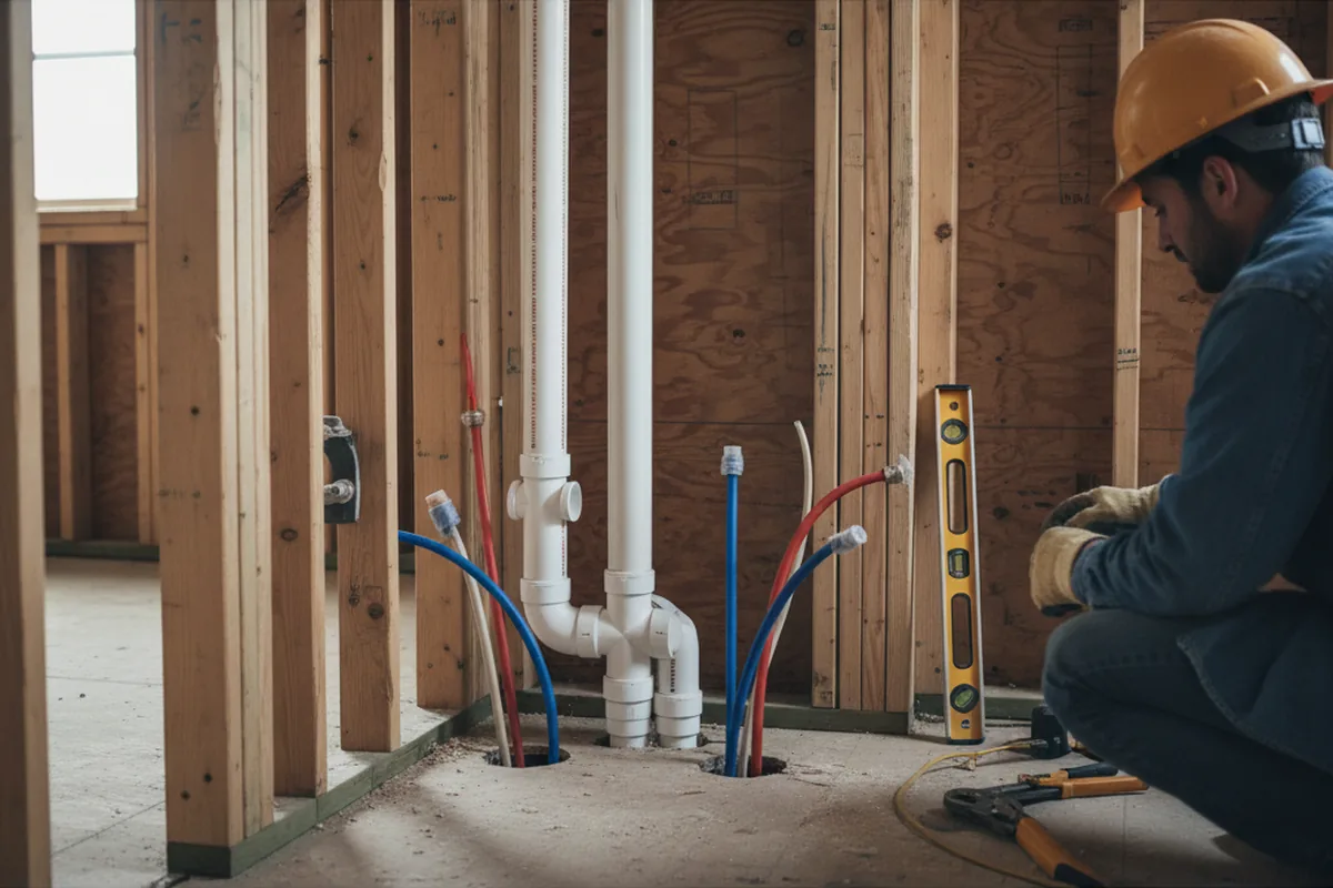 Drain and supply rough-in during Sump Pump Repair in Brownsville